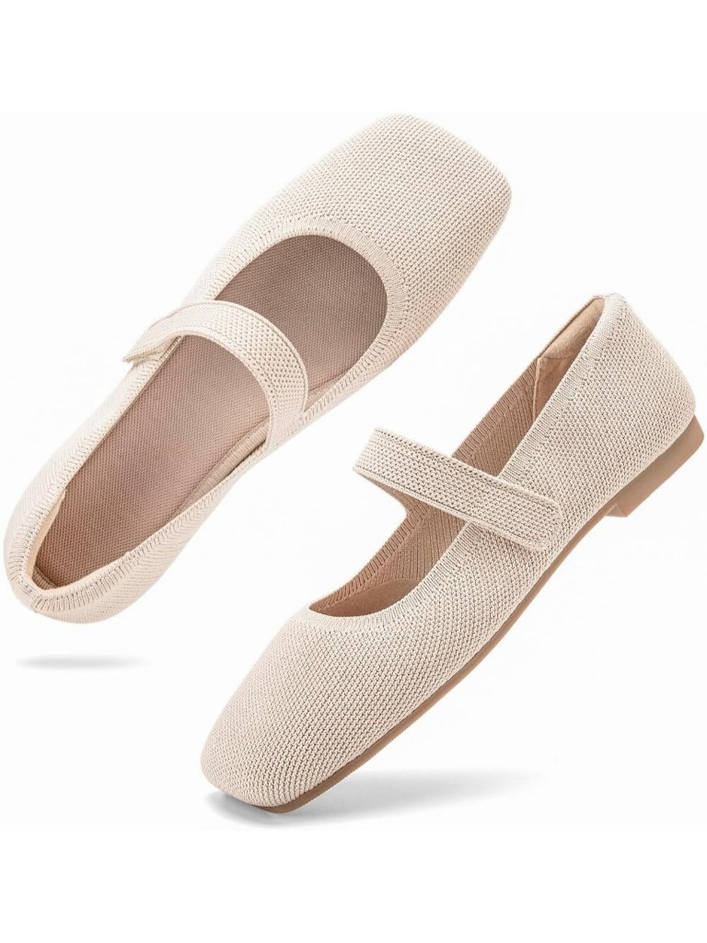 Women's Almond Wide Toe Box Comfort Slip On Ballet Mary Jane Knit Flats Shoes